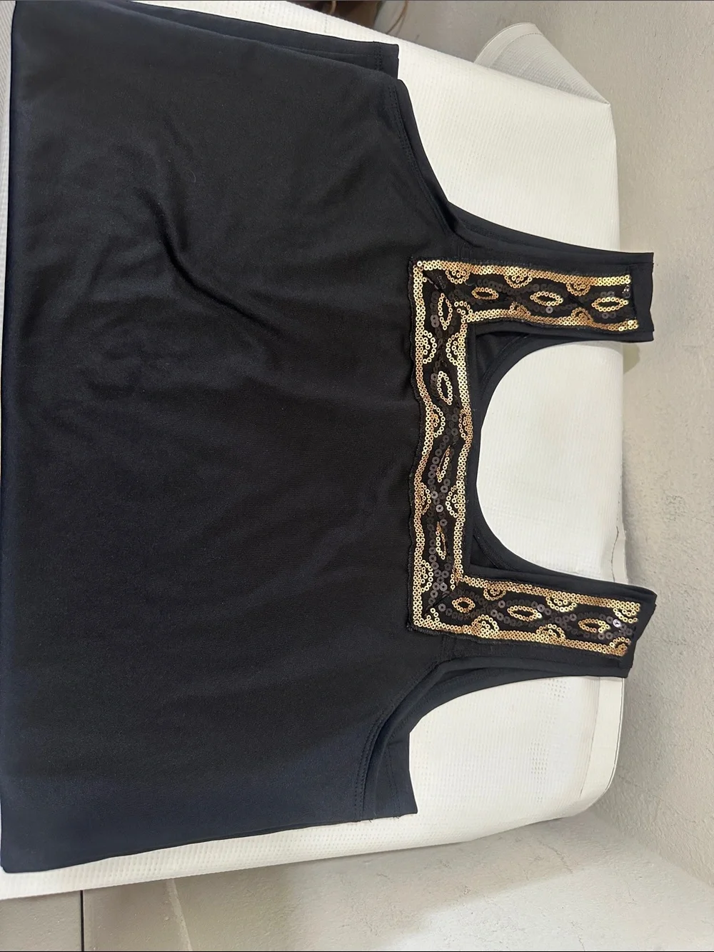 Cabernet Black Tank with Gold-Tone Beaded Square Neckline